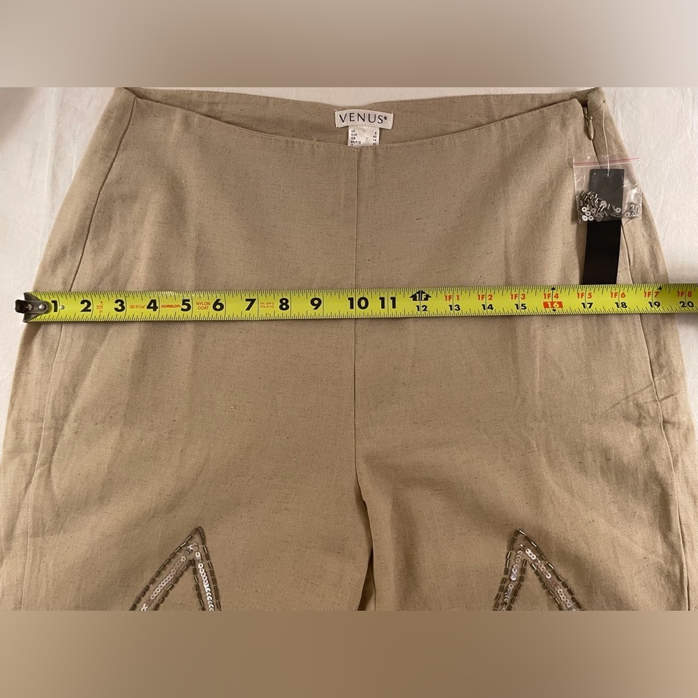 Venus Pants Beaded Linen Blend Bohemian Tan Size 8 - Picture 7 of 16